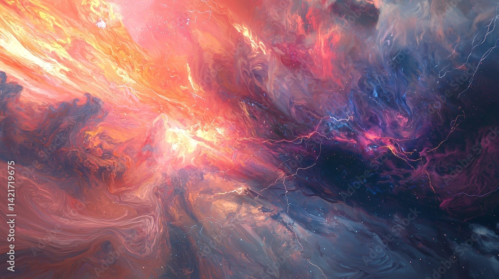 Poster colorful abstract painting full of vivid hues and intricate patterns creating a unique visual experi