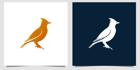 Minimalist bird logo design featuring a clean and elegant silhouette of a bird with a prominent crest. Presented in two color variations: a warm golden brown version on a white background and a white 