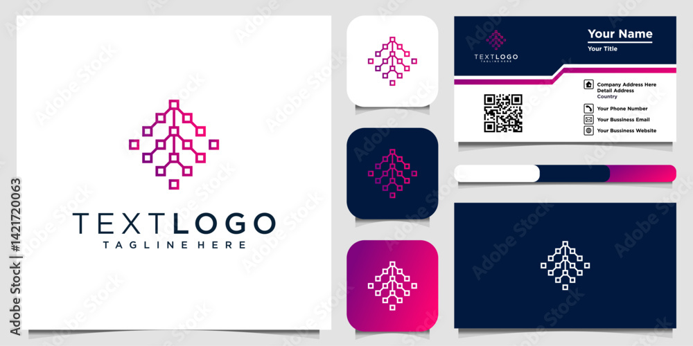Poster modern and tech-inspired logo design featuring a geometric, tree-like structure composed of intercon