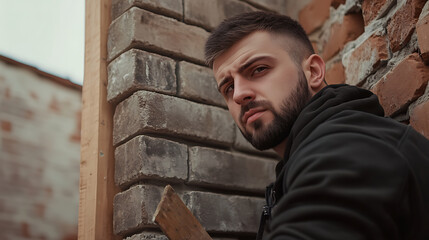 Man Leaning Against Brick Wall