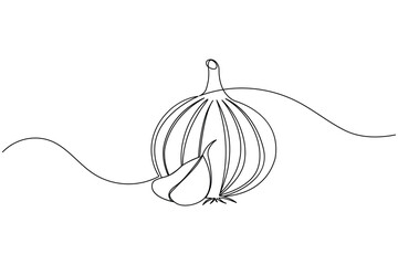 Garlic continuous one line drawing and minimalist style isolate outline vector icon