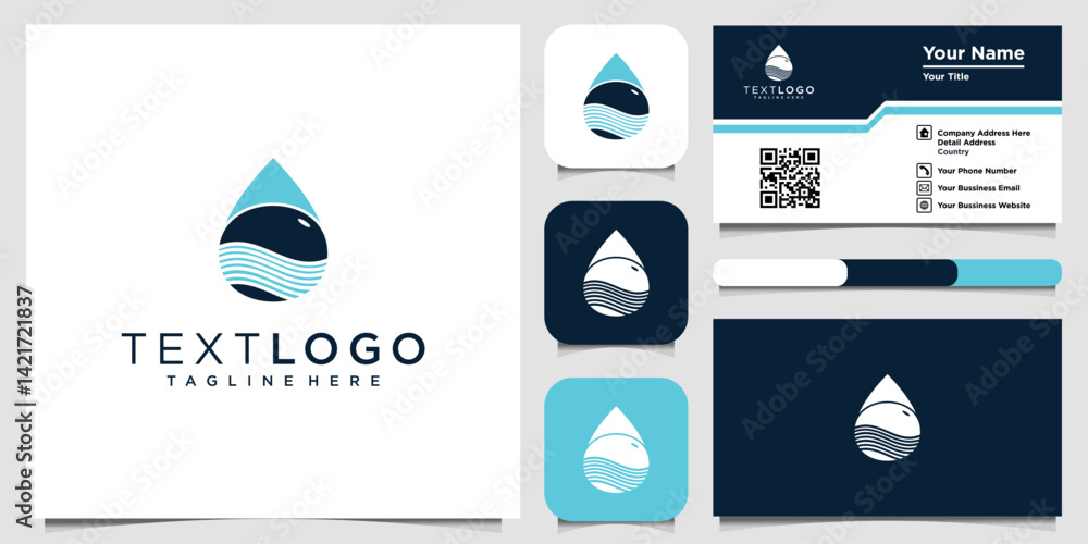 Poster elegant business branding template featuring a drop-shaped abstract logo with fluid wave design elem