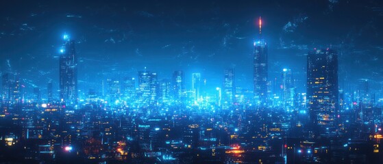 Obraz premium Cyberpunk Cityscape: Futuristic Metropolis at Night