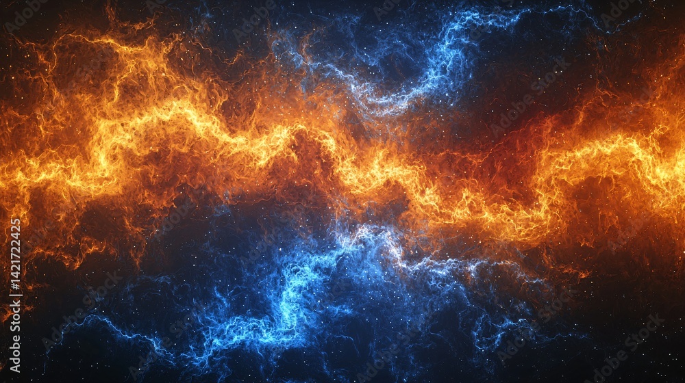 Poster mesmerizing nebula displaying a captivating blend of orange and blue colors in the cosmic realm with