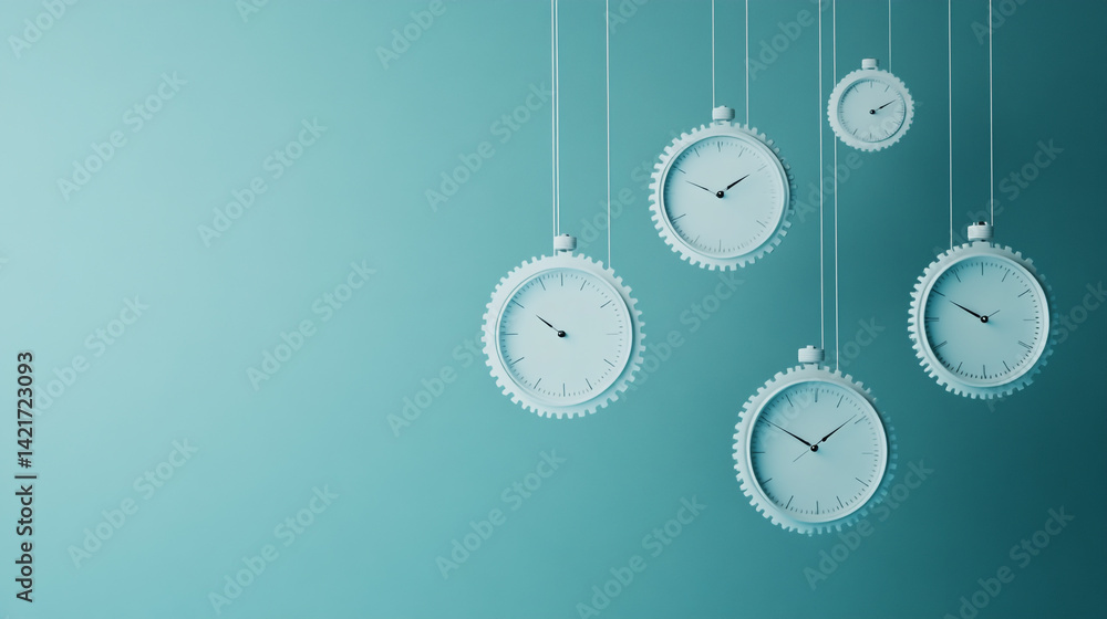 Poster abstract visualization of clocks and gears suspended in zero gravity motion for conceptual artwork a