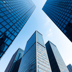 Bottom view of modern office skyscraper building in the city 