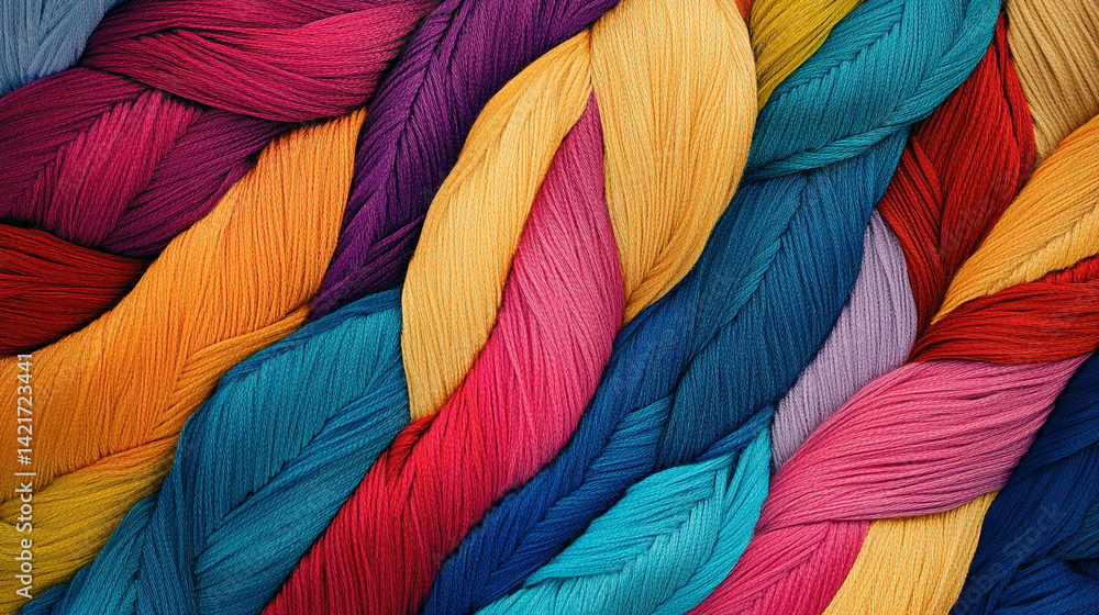 Poster vibrant abstract embroidery threads in soft colors creating a unique stitch pattern for stylish wall