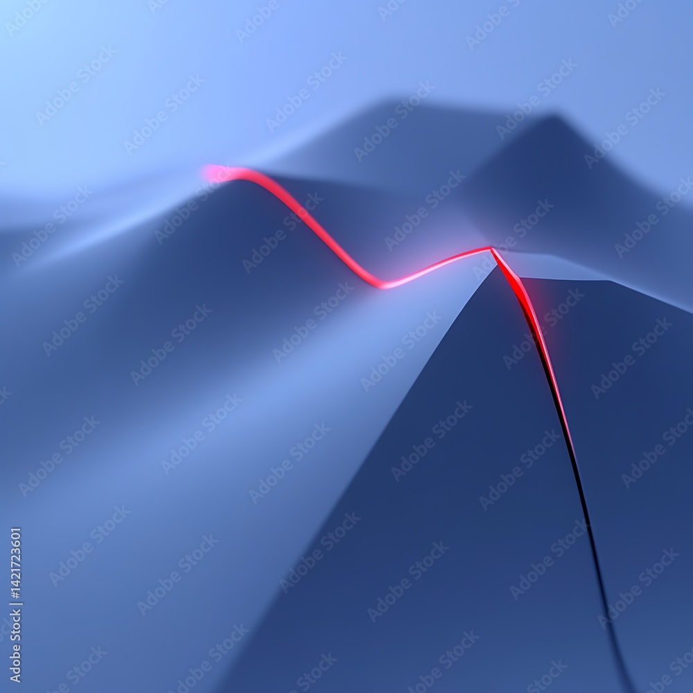 Poster abstract landscape with a glowing red line. a futuristic, geometric landscape, composed of smooth, s