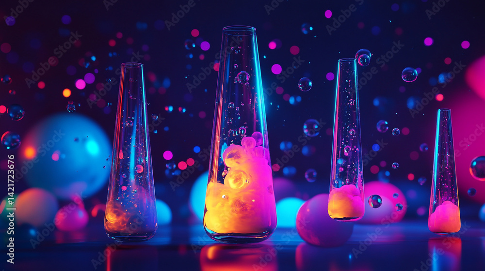 Poster abstract lava lamp wallpaper featuring floating colorful blobs and bubbles in a vibrant neon atmosph