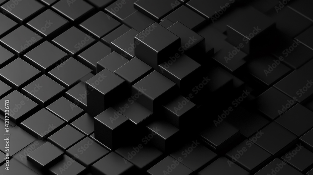 Poster isometric abstract cube stack on dark surface with shadows creating depth for modern wallpaper and d