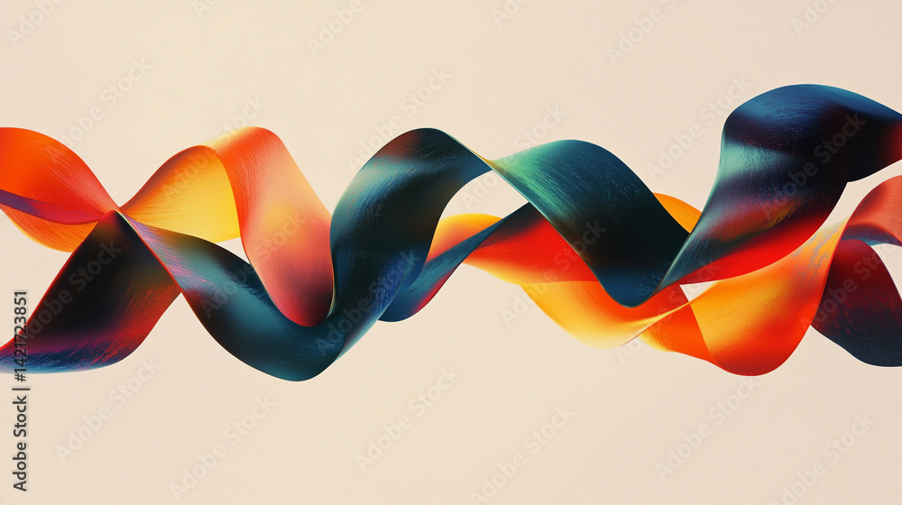 Poster vibrant abstract ribbons looping and folding through empty space in dynamic flowing colors for creat