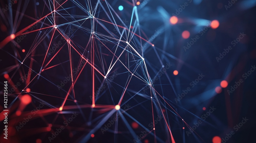 Poster abstract network of interconnected points and lines, vibrant colors