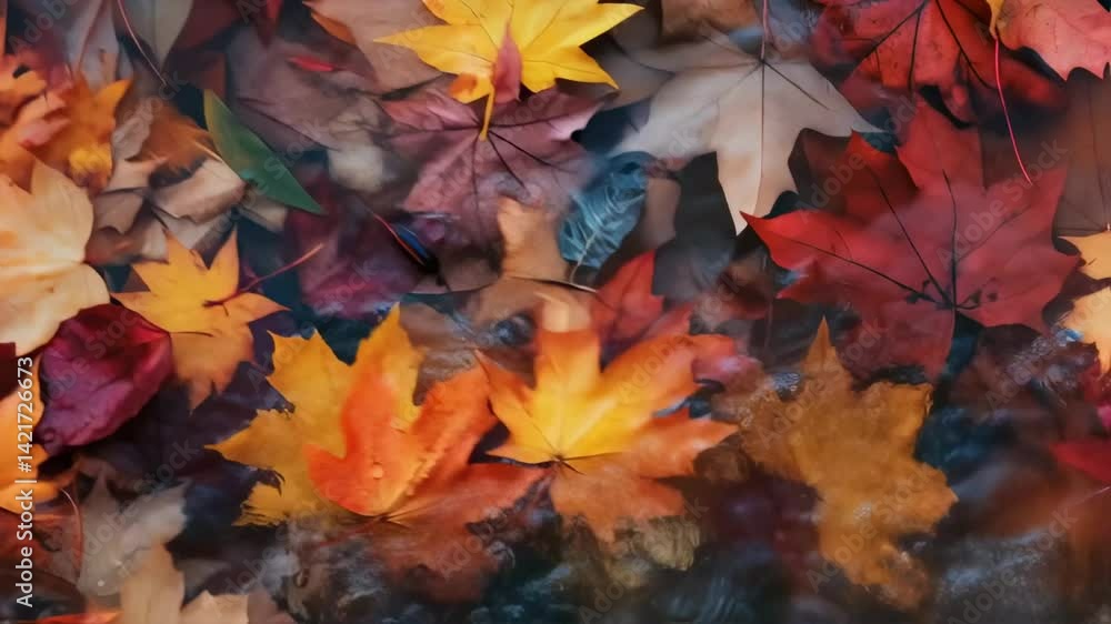 Aufkleber vibrant maple leaves in multiple colors overlapping with blurred motion effect. yellow, red, orange 
