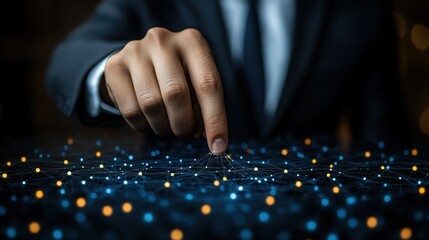 Naklejka premium Businessman Interacting with Digital Network and Data Connections