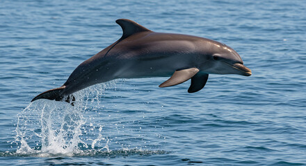 Fototapeta premium Dolphin Leaping from Ocean Water with Splashes
