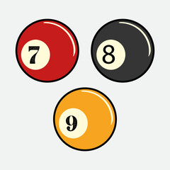 Three Billiard Ball Sport Cartoon Vector Illustration	