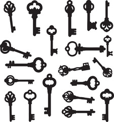 Create a kinds of Different collection keys . Vector art silhouette with white background