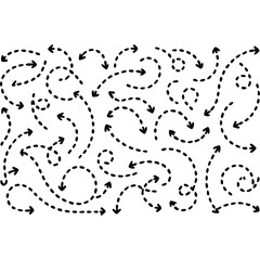 Abstract black arrows with dashed lines, pointing in various directions.