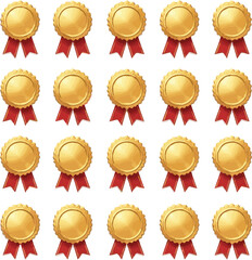 Create a kinds of Different an array of 20 different award medals  . Vector art with white background.