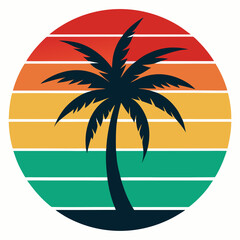 tropical island with palm trees silhouette