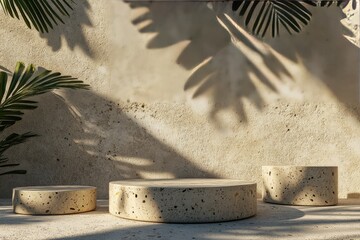 Beige podiums with tropical shadows (1)