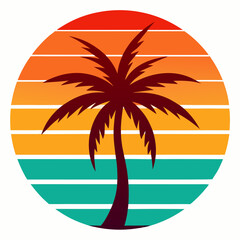 tropical island with palm trees silhouette