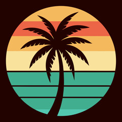 tropical island with palm trees silhouette
