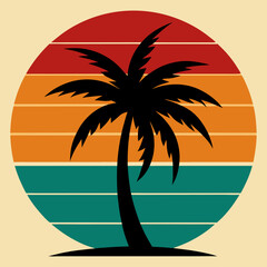 tropical island with palm trees silhouette