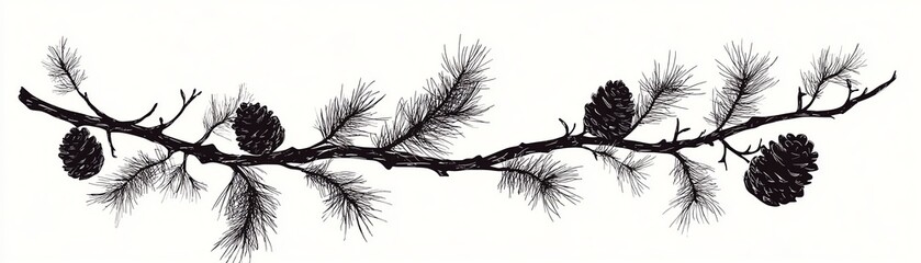 Obraz premium Silhouette of pine branch with cones.
