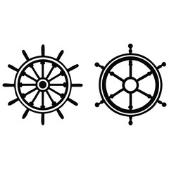 Obraz premium Two simple black ship wheels, nautical icons, vector illustration.