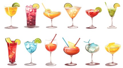 Hand drawn vector illustration of a set of cocktails for marketing materials