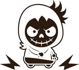 bold and stylized black and white skull vector art.