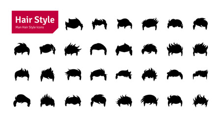 Man Hairstyles Vector Set. Barbershop and Haircut Graphic Collection. Vector Set of Dress Up Constructor. Hipster Men Style Creation Kit Elements.