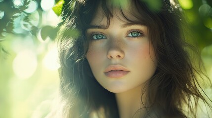 Fototapeta premium Radiant young woman in natural light. 