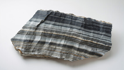 Textured Stratified Rock Formation Showing Geological Layers On White Background