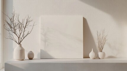 Elegant Minimalist Decor With Vases And Dried Branches In Neutral Interior, Generated AI