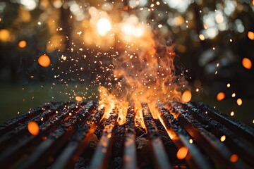Outdoor grill fire, sparks