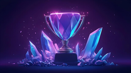 Glowing Crystal Trophy on Dark Background