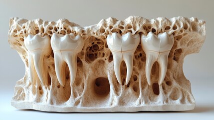 Detailed Cross-Section View of Human Teeth and Bones Structure, Generated AI