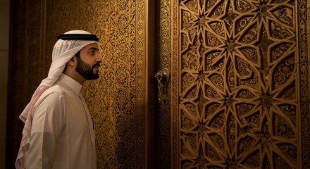 Arabian Man Contemplating Intricate Carving