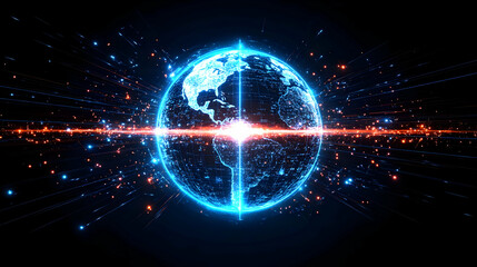 Obraz premium Glowing Digital Earth Globe with Network Connections