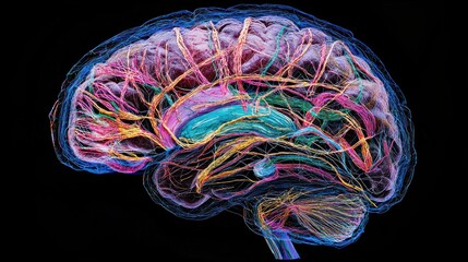Human brain illustration with highlighted cognitive areas, showcasing memory and decision-making regions.