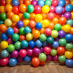 colorful party balloons in multiple sizes randomly floating in a room
