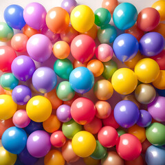 colorful party balloons in multiple sizes randomly floating in a room