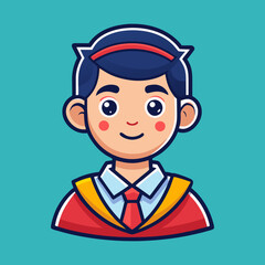 Cute cartoon illustration of a young man wearing formal attire on teal background