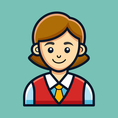 Cartoon Girl with Brown Hair and School Uniform Vector Illustration Graphic