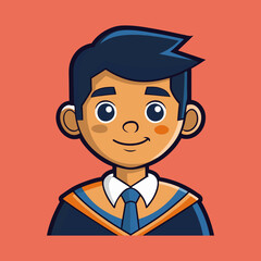 Cartoon Illustration of a Smiling Graduate Wearing a Graduation Gown and Tie