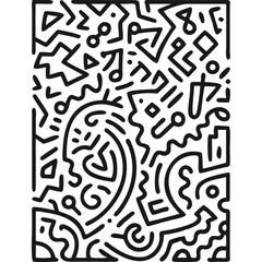 Abstract black and white doodle pattern, geometric shapes,  hand-drawn illustration.