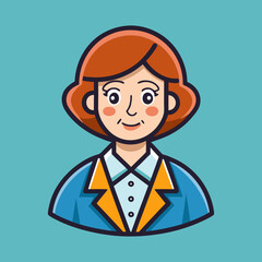 Cartoon portrait of a professional woman with short red hair smiling gently