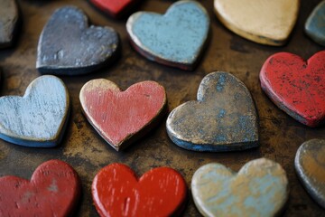Obraz premium Handcrafted heart shapes with rustic edges for valentine's day, offering distinctive silhouettes and outlines perfect for creative projects and romantic themes